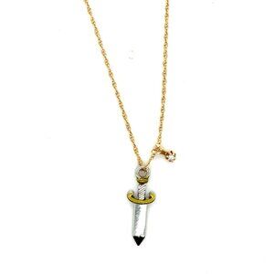 14K Gold Tiny Diamond Necklace - Free Dagger Pendant